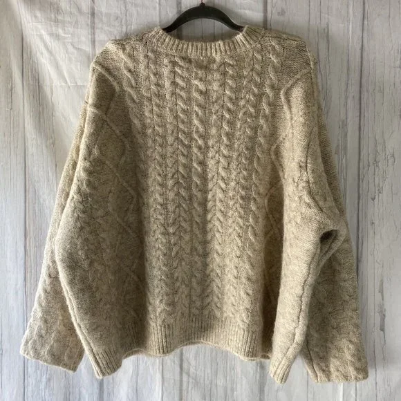 NWT MNG Mango Curve Chunky Cable Knit Sweater Ivory Beige/Collar Detail Plus 4XL - Picture 5 of 11